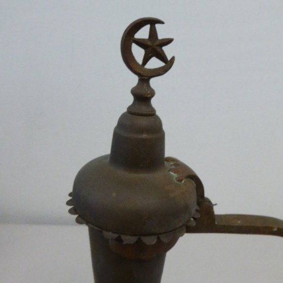 Antique middle eastern metal copper brass coffee tea pot tall hand made 14.5" - Picture 10 of 13